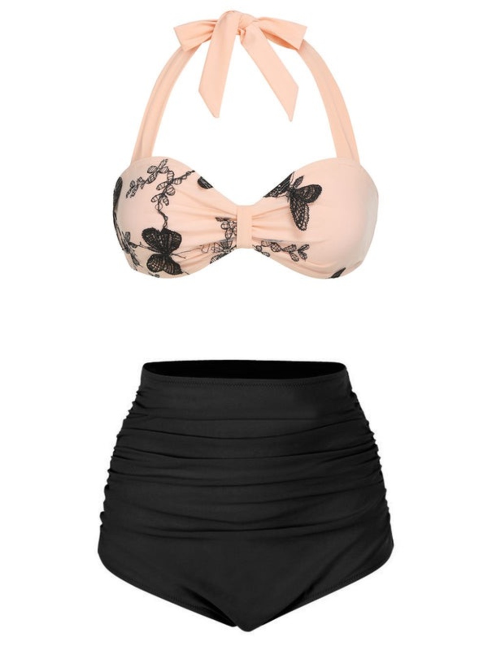 Retro Stage Pinup Bikini Set In Blush Pink And Black, Sz M